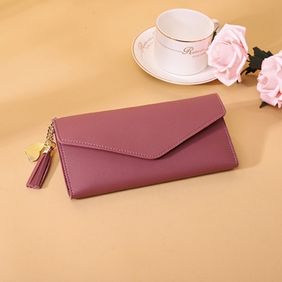 $10 ADD ON ITEM- Pink Clutch Wallet Leather Purse Tassel Charm Card Slot - Picture 6 of 10